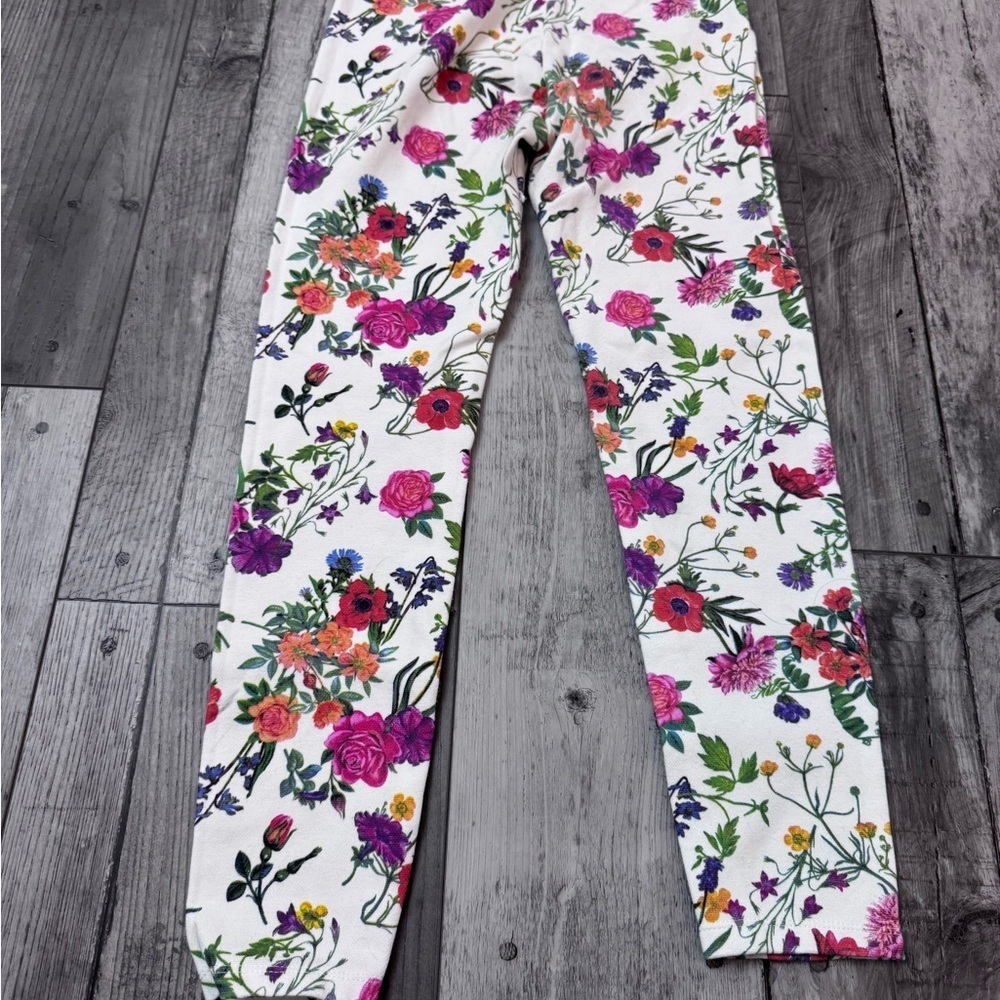Zara Girl’s 11-12 Pull On White Floral Elastic Waist Leggings NWOT
